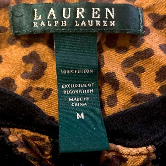 Lauren Ralph Lauren Cheetah Print Embroidered Logo RLL Black Cotton Dress Size M - Picture 5 of 5